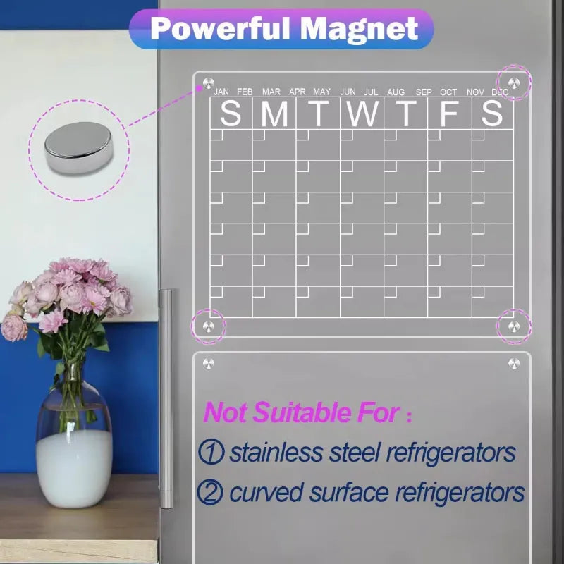 Placa Magnética - Ímã de Geladeira com Calendário, Planejador e Mensagem