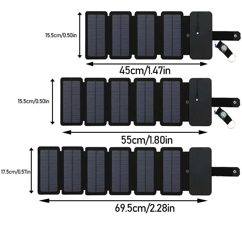 Carregador Solar Dobrável Multifuncional - 5V 2.1A USB