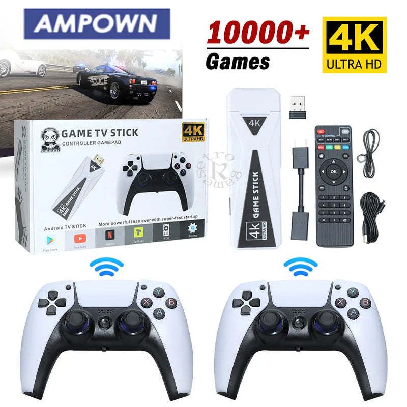 Ampown U10 Video Game Console 64G 10000+ Games Retro Handheld 4K TV Game Console Wireless Controller Game Stick For PS1/GB